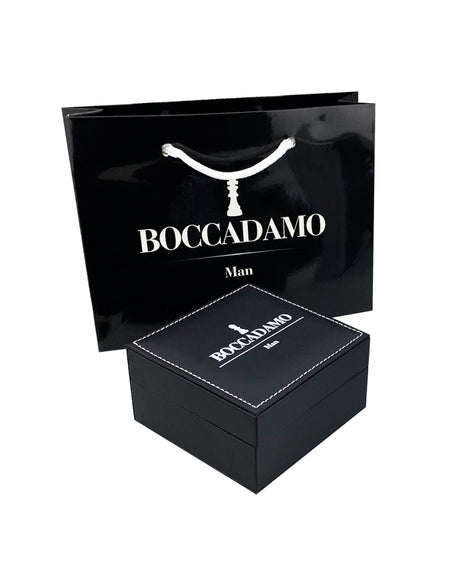 BOCCADAMO MAN Bracciale Cuoio bordeaux con Cinque Cubotti in Argento 925
