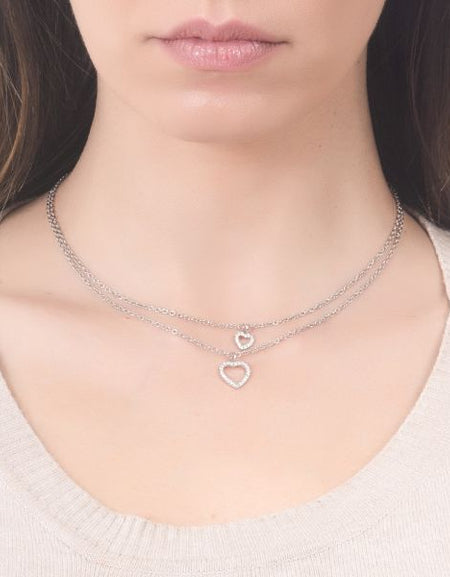 BOCCADAMO MYA Collana Doppio Filo Cuori Rodio