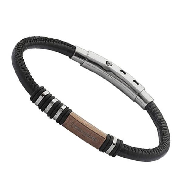 Bracciale Uomo BOCCADAMO MAN cuoio nero, acciaio e silicone, pvd bronzato