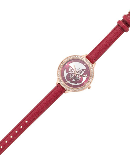 OTTAVIANI Orologio Donna Solo Tempo Farfalla con Cinturino in Pelle Bordeaux