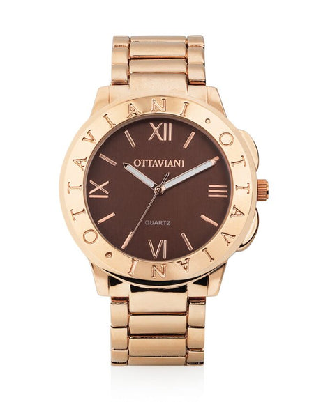 OTTAVIANI Orologio Donna Solo Tempo Quadrante Cioccolato e Numeri Romani