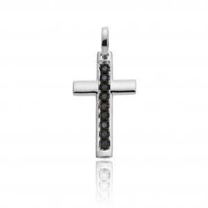 Pendente a Croce CHIMENTO IMMAGINI SACRE in Oro Bianco e Diamanti Black 0.31ct