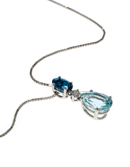 Collana donna SALVINI Panarea in Oro bianco 18kt,Diamante,Topazio London e Acquamarina