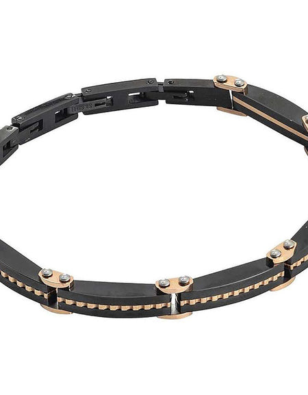 Bracciale Uomo BOCCADAMO MAN modulare in PVD nero e Acciaio placcato oro rosa