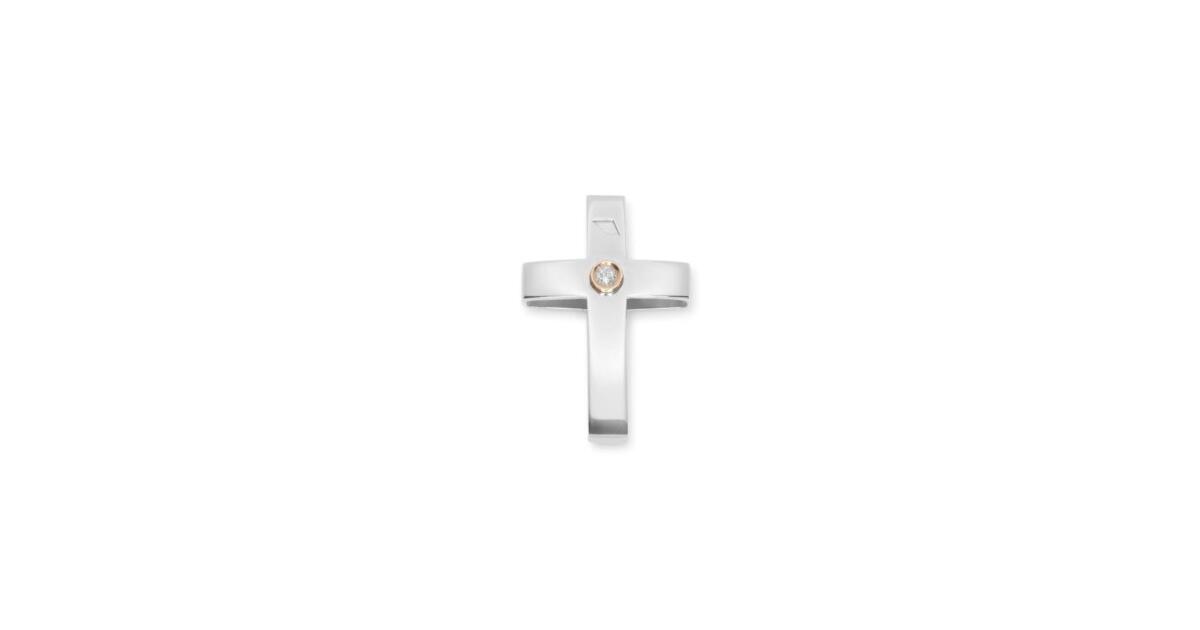 Croce BARAKÀ Oro Bianco18k, Oro Rosa 18kt  con Diamante Bianco ct 0.03