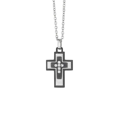 Collana Uomo BOCCADAMO MAN in acciaio con crocifisso in PVD nero e zirconi