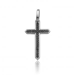 Pendente a Croce CHIMENTO IMMAGINI SACRE in Oro Bianco e Diamanti Black 0.14ct