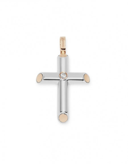Croce BARAKÀ Oro Bianco18k, Oro Rosa 18kt  con Diamante Bianco ct 0.03