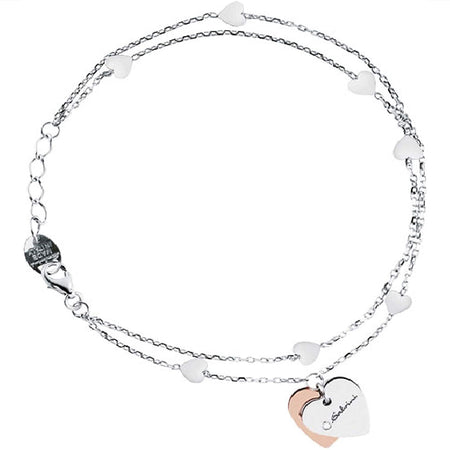 Bracciale Donna SALVINI Minimal Pop Cuori in Oro Bianco e Rosa 9kt con Diamante