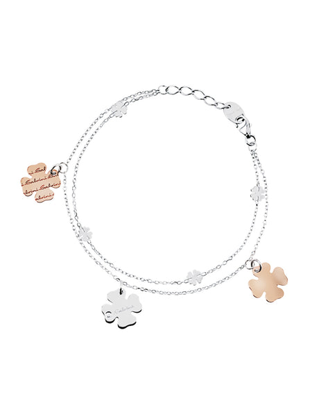 Bracciale Donna Salvini Minimal POP Quadrifoglio in Oro bianco e rosa 9kt con Diamante