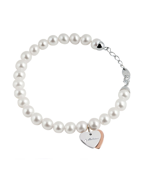 Bracciale Donna SALVINI Minimal POP Perle con Cuore in Oro Bianco e Rosa