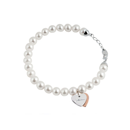 Bracciale Donna SALVINI Minimal POP Perle con Cuore in Oro Bianco e Rosa