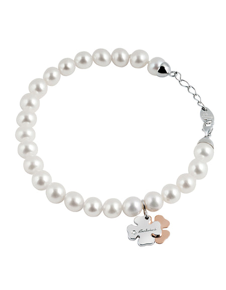 Bracciale Donna SALVINI Minimal POP Perle con Quadrifoglio in Oro Bianco e Rosa