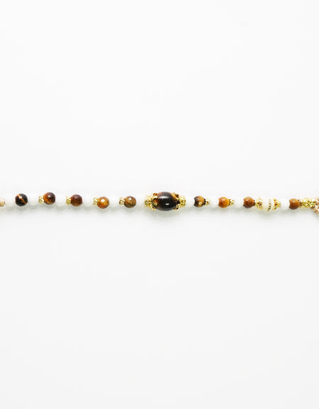 GERBA Bracciale Donna Lab in Bronzo Placcato Oro con Sfere di Occhio di Tigre e Agata bianca