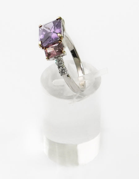 AMEN Anello Donna "Cocktail" in Argento 925 Zirconi Viola, Brown e Bianchi