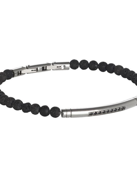 Bracciale Uomo BOCCADAMO MAN in Pietra Lavica e Zirconi neri
