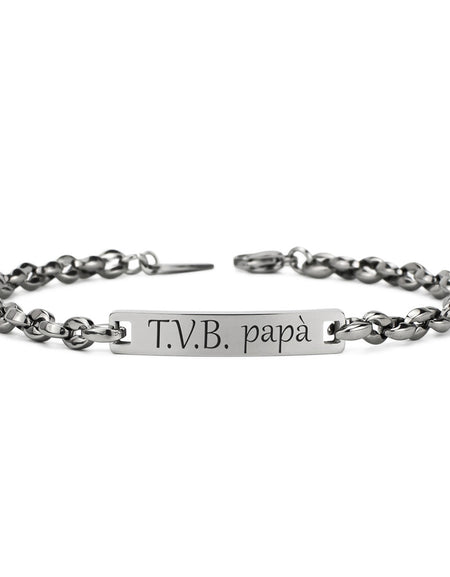 BOCCADAMO MAN Bracciale maglia rolò e Targa Centrale "T.V.B. Papà"