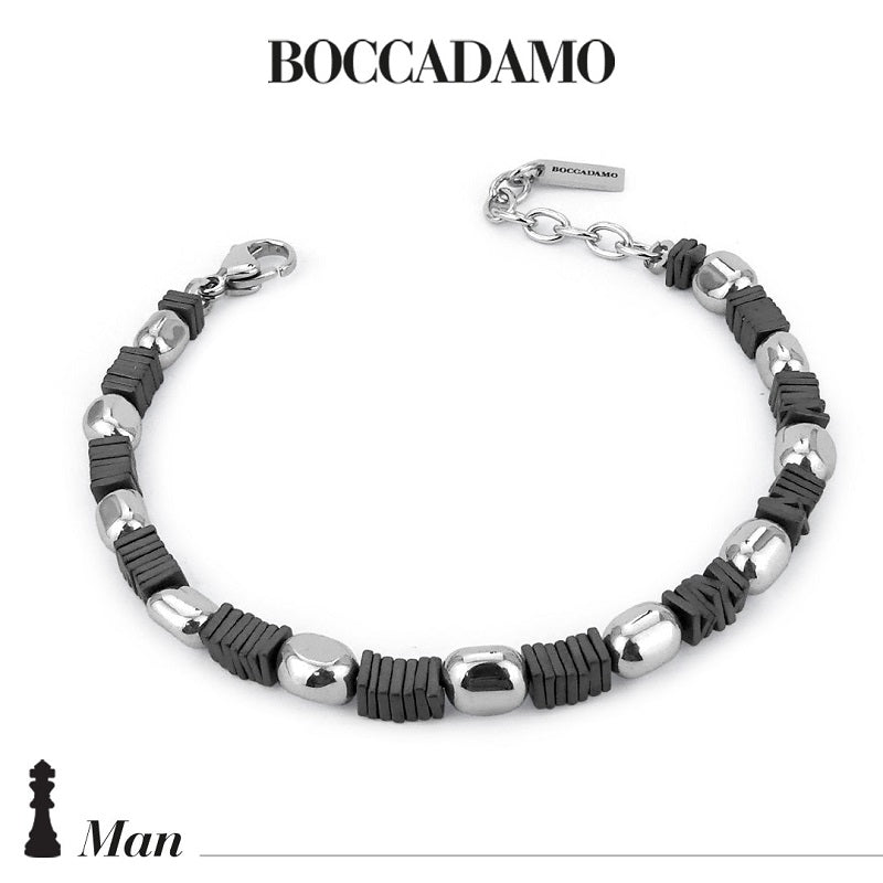 Bracciale uomo BOCCADAMO MAN con pepite in acciaio e magliette in PVD