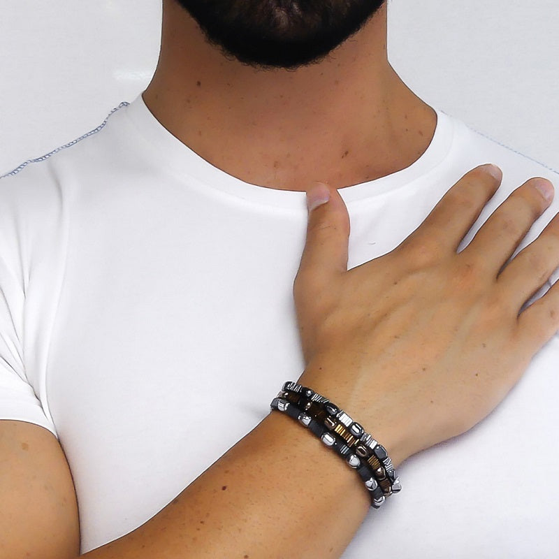 Bracciale uomo BOCCADAMO MAN con pepite in acciaio e magliette in PVD