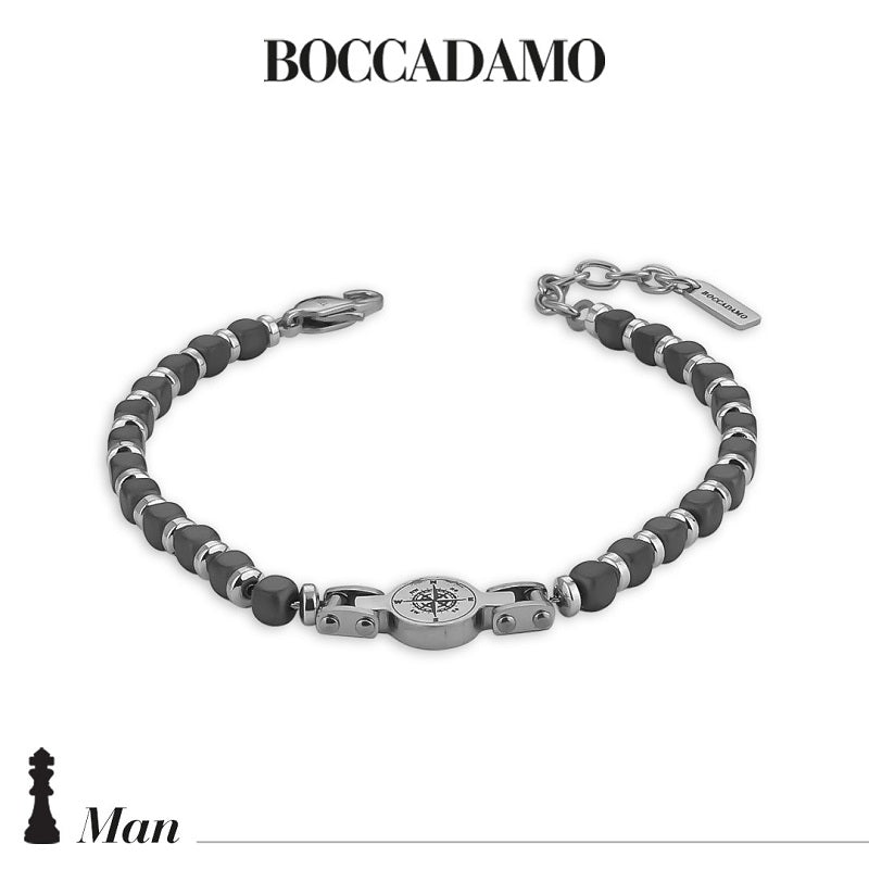 Bracciale Uomo BOCCADAMO MAN Ematite Grigia e Rosa dei Venti