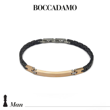 BOCCADAMO MAN Bracciale Uomo Modulare con Targa Centrale PVD  nero e rosa e Zirconi Bianchi