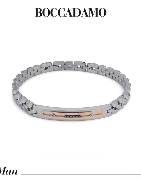 BOCCADAMO MAN Bracciale Uomo Maglia Jubilee Targa Centrale PVD rosè e Zirconi Neri