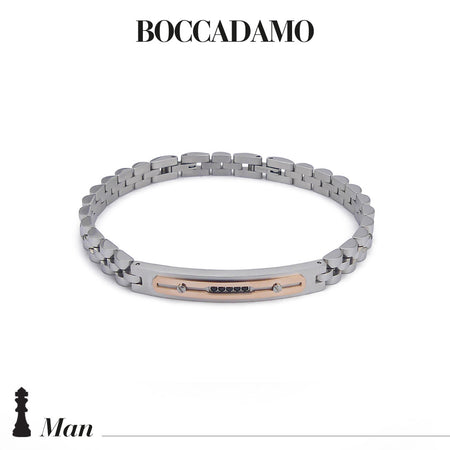 BOCCADAMO MAN Bracciale Uomo Maglia Jubilee Targa Centrale PVD rosè e Zirconi Neri