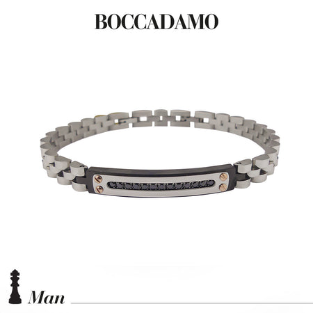 BOCCADAMO MAN Bracciale Uomo Maglia Jubilee con Targa Centrale Zirconi Neri PVD Nero