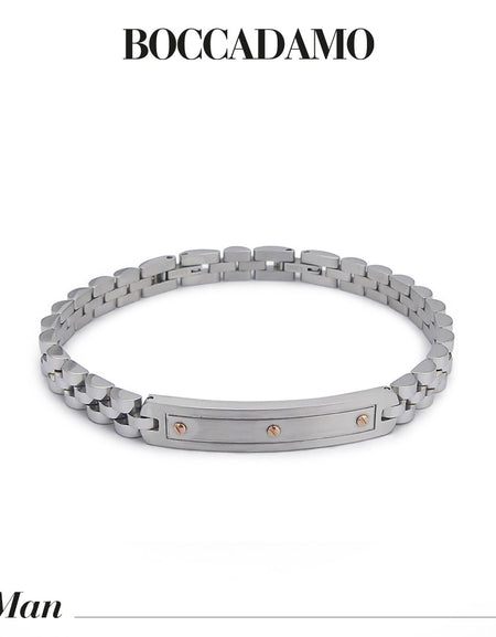 BOCCADAMO UOMO Bracciale Maglia Jubilee con Targa Centrale e PVD Rosè