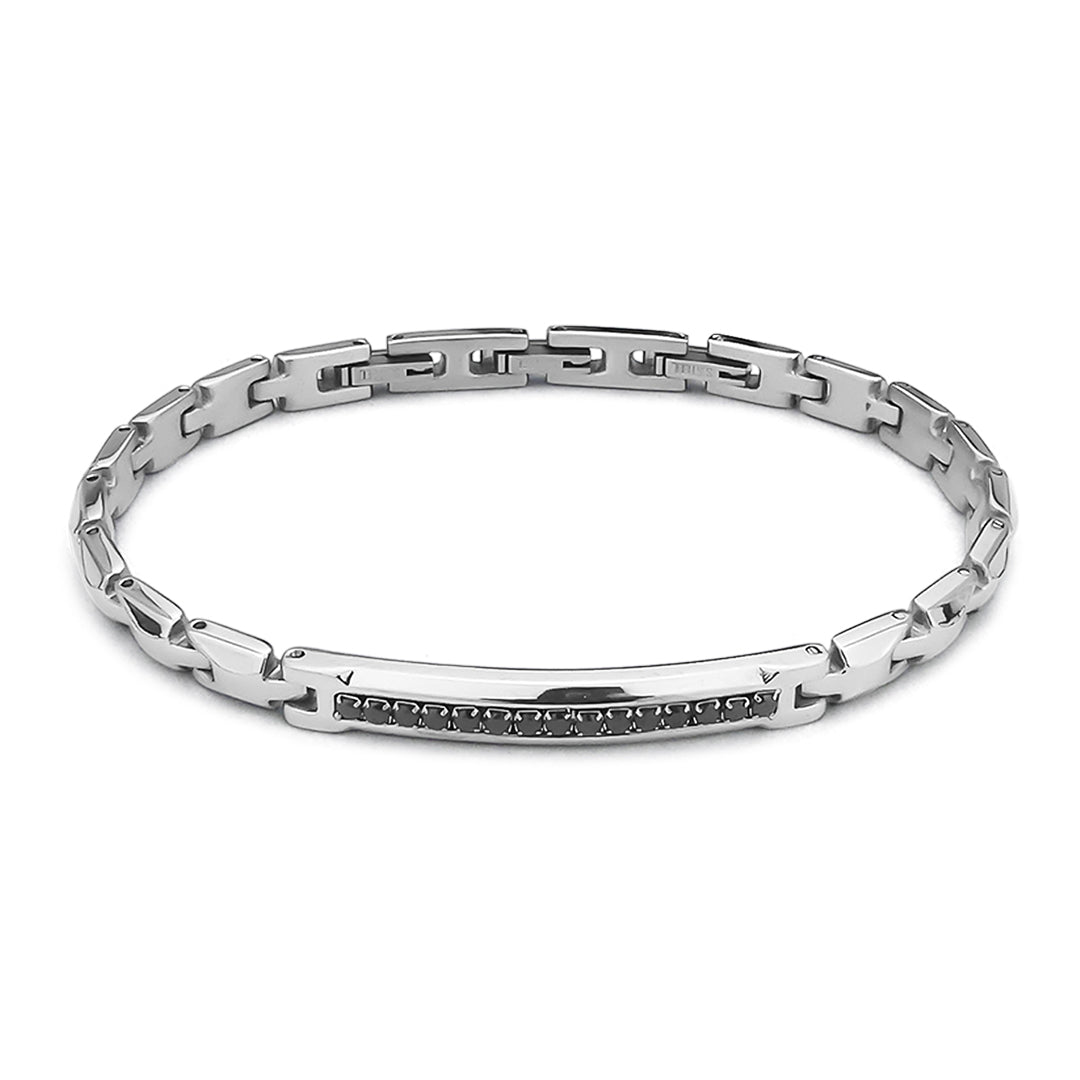 BOCCADAMO MAN Bracciale Uomo maglia Modulare con Targa Centrale e Zirconi Neri