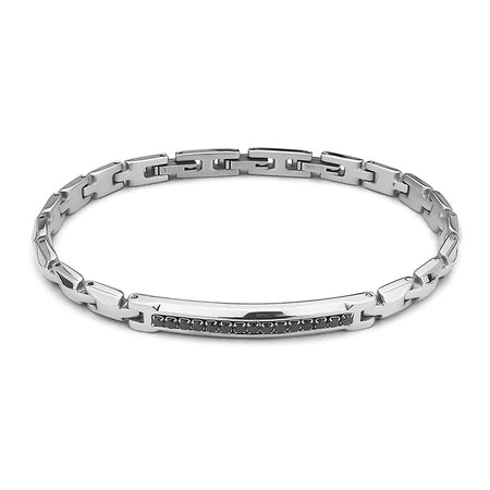 BOCCADAMO MAN Bracciale Uomo maglia Modulare con Targa Centrale e Zirconi Neri