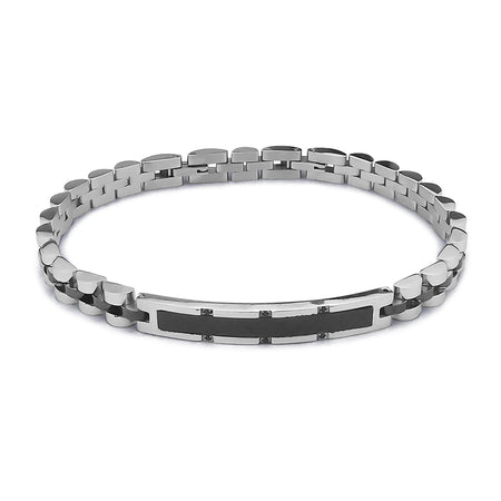 BOCCADAMO MAN Bracciale Uomo Maglia Jubilee con Targa Centrale PVD Nero e Zirconi Neri