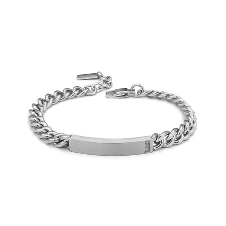 BOCCADAMO MAN Bracciale Uomo Maglia Grumetta con Targa Centrale e Zirconi Bianchi