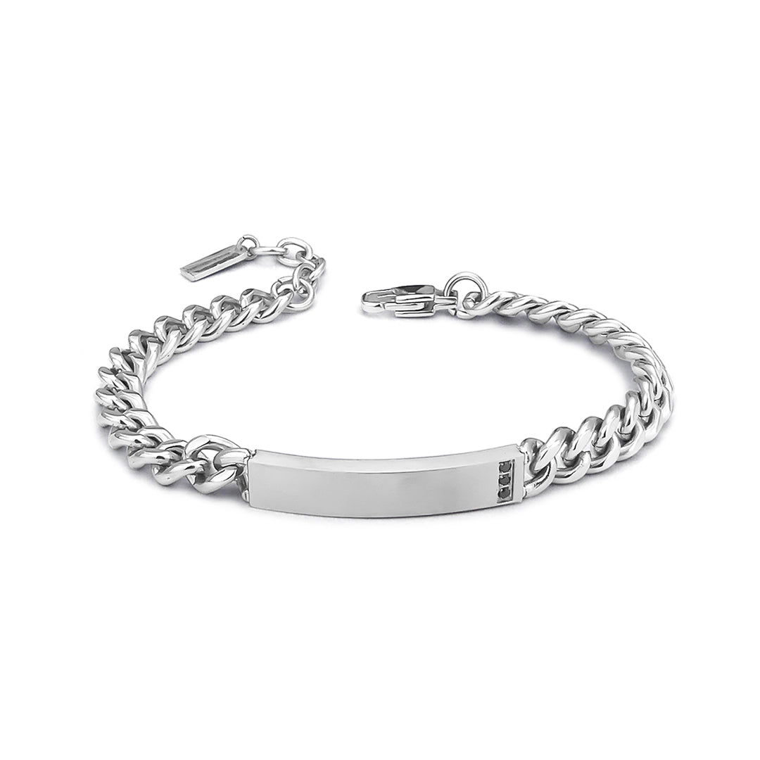 BOCCADAMO MAN Bracciale Uomo Maglia Grumetta con Targa Centrale e Zirconi Neri