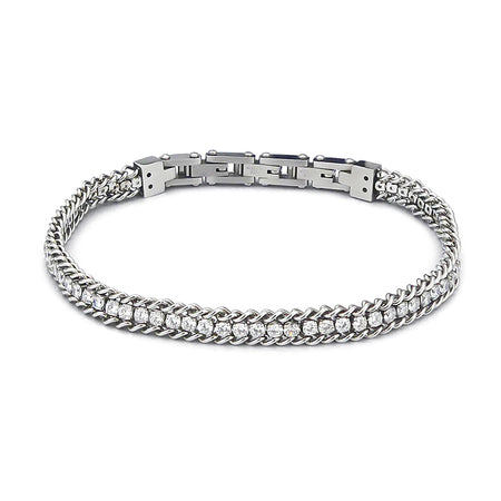 BOCCADAMO MAN Bracciale Uomo Maglia Grumetta e Tennis di Zirconi Bianchi