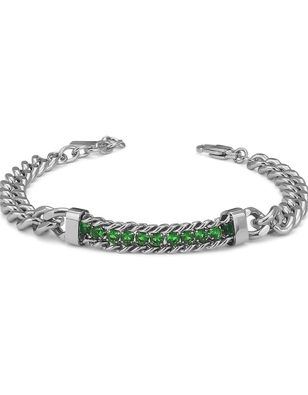 BOCCADAMO MAN Bracciale Uomo Maglia Grumetta e Zirconi Verdi Centrali