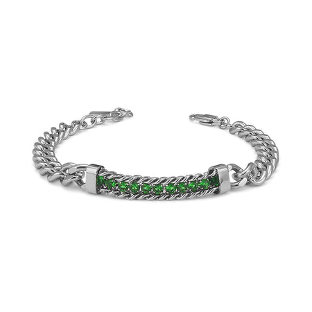 BOCCADAMO MAN Bracciale Uomo Maglia Grumetta e Zirconi Verdi Centrali