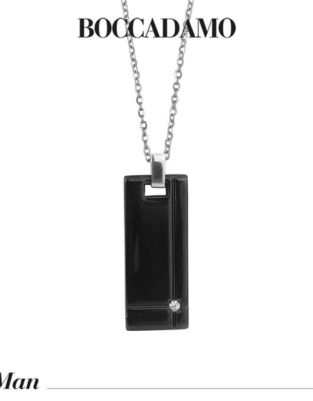 Collana Uomo BOCCADAMO MAN in Acciaio con piastrina in PVD nero e zircone