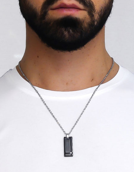 Collana Uomo BOCCADAMO MAN in Acciaio con piastrina in PVD nero e zircone