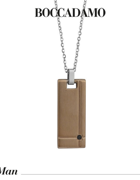 Collana Uomo BOCCADAMO MAN in Acciaio con piastrina in PVD oro rosa e zircone