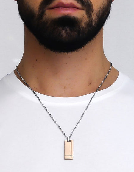 Collana Uomo BOCCADAMO MAN in Acciaio con piastrina in PVD oro rosa e zircone