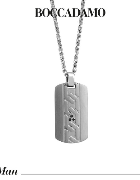 Collana Uomo BOCCADAMO MAN in Acciaio con piastrina decorata e zirconi