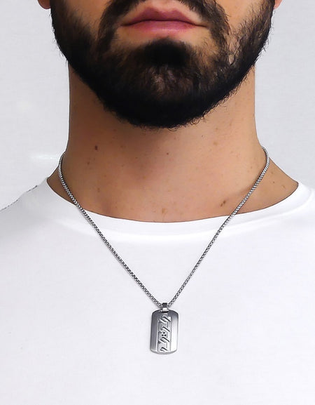 Collana Uomo BOCCADAMO MAN in Acciaio con piastrina decorata e zirconi