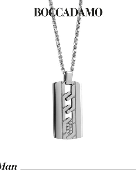 Collana Uomo BOCCADAMO MAN in Acciaio con decoro intrecciato e zirconi