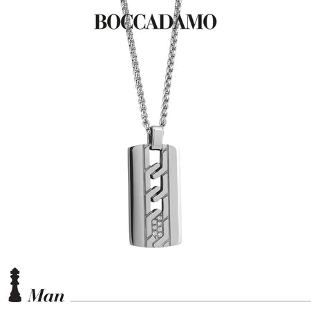 Collana Uomo BOCCADAMO MAN in Acciaio con decoro intrecciato e zirconi