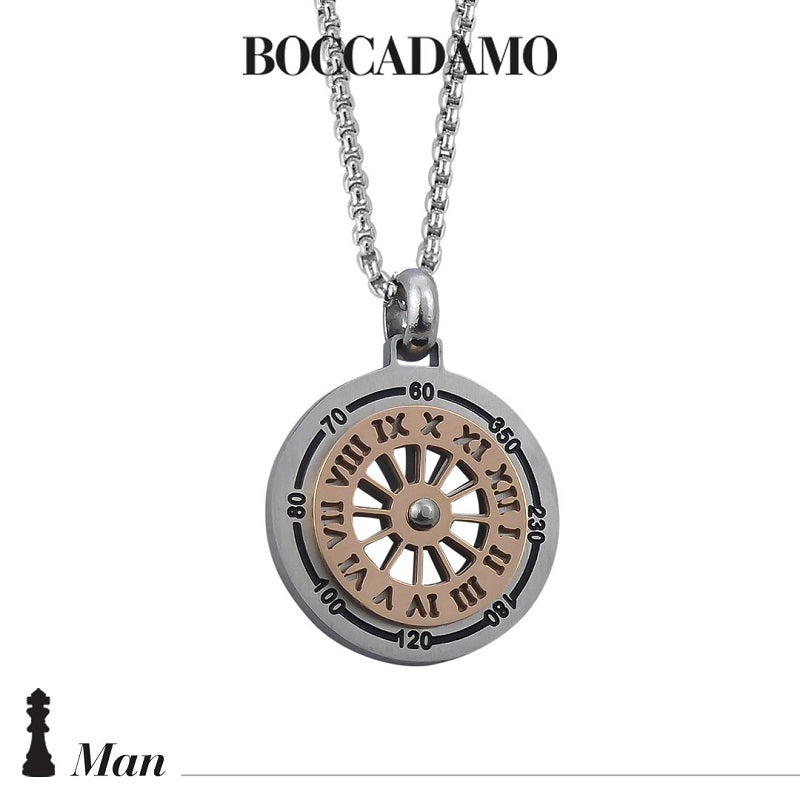 Collana Uomo BOCCADAMO MAN in acciaio con meridiana in PVD argento e rosa