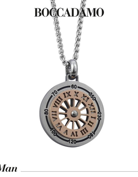 Collana Uomo BOCCADAMO MAN in acciaio con meridiana in PVD argento e rosa
