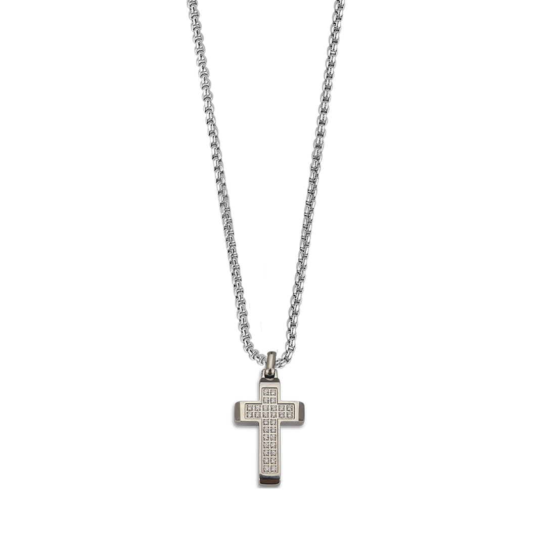 BOCCADAMO MAN Collana Uomo Maglia Veneziana con Crocifisso piccolo e pavè di Zirconi Bianchi