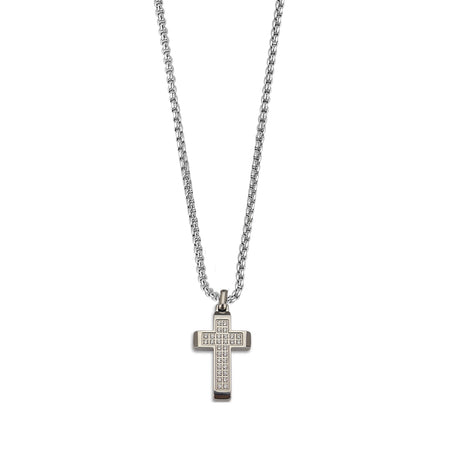 BOCCADAMO MAN Collana Uomo Maglia Veneziana con Crocifisso piccolo e pavè di Zirconi Bianchi