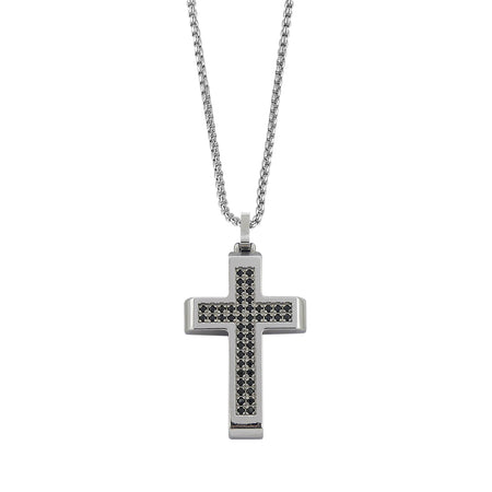 BOCCADAMO MAN Collana Uomo Maglia Veneziana con Crocifisso grande e pavè di Zirconi Neri
